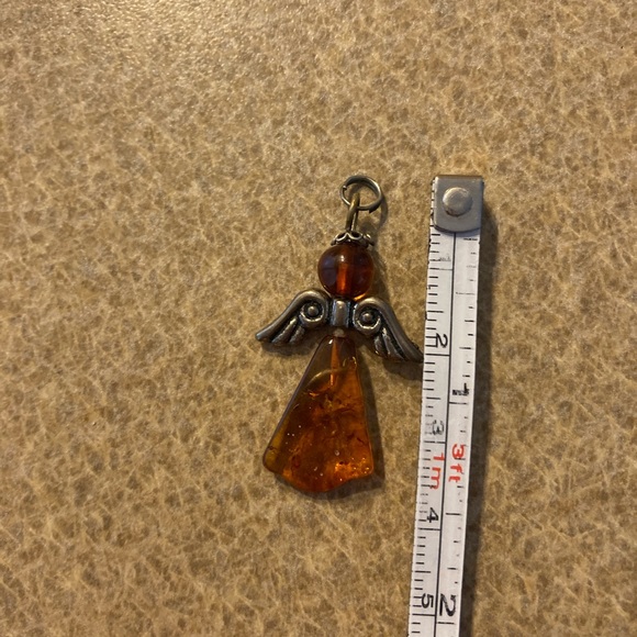 🌟HP🌟Vintage Genuine Baltic Amber Angel Pendant, Silver Tone - Picture 5 of 5